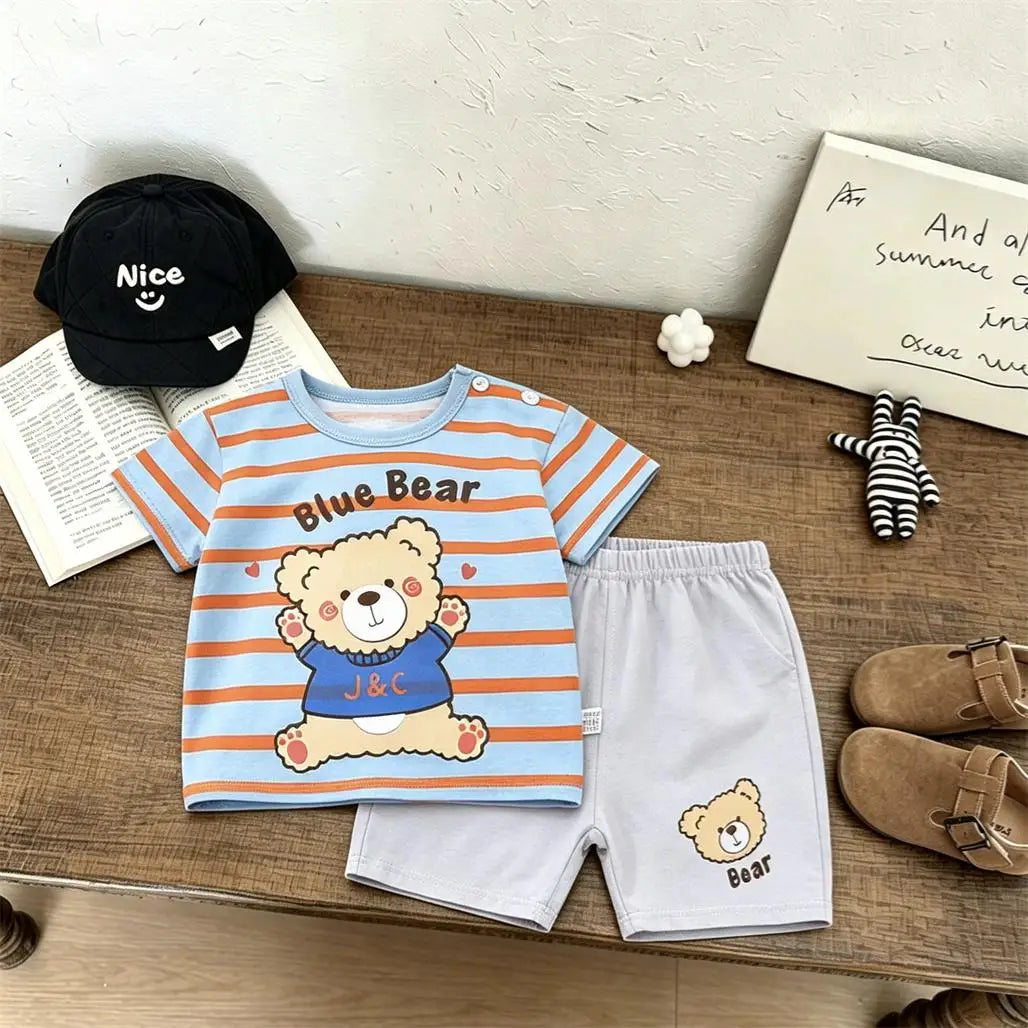 1 2 3 4 Jahre Kinder Niedliches T-Shirt+Shorts Zweiteiliges Set Sommerkleidung Lockere Freizeitoberteile Vielseitige Shorts Anzug für Baby Jungen Mädchen