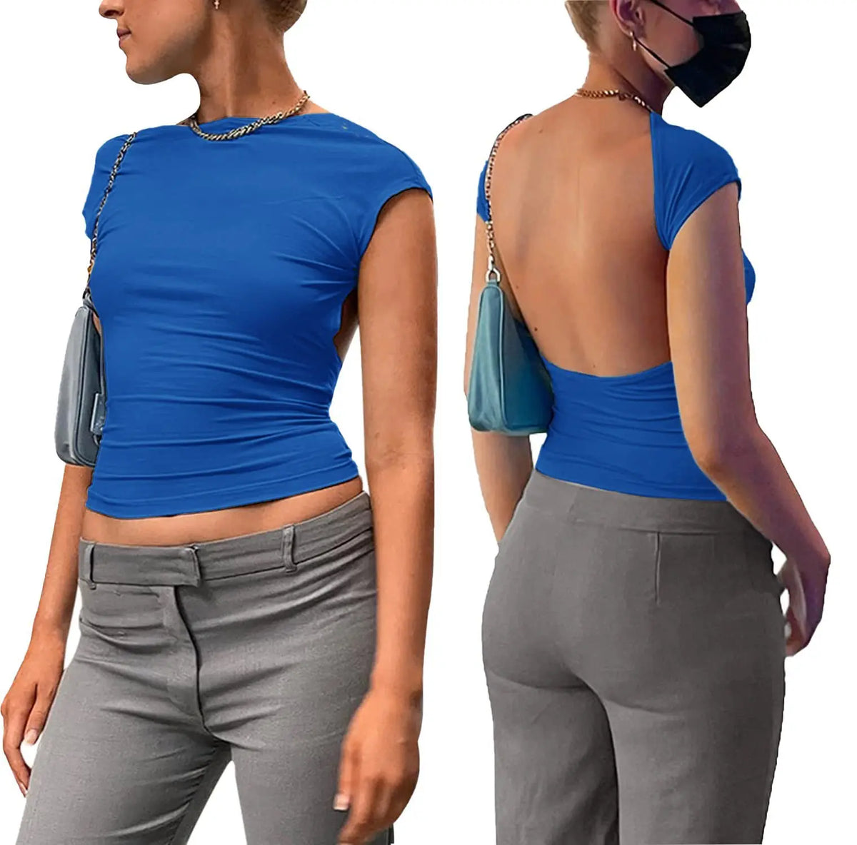 Y2K Frauen Sexy Oansatz kurzarm Bodycon T Shirt Mode Lässig Solide Street T Shirt 2023 Club party Backless T Shirt