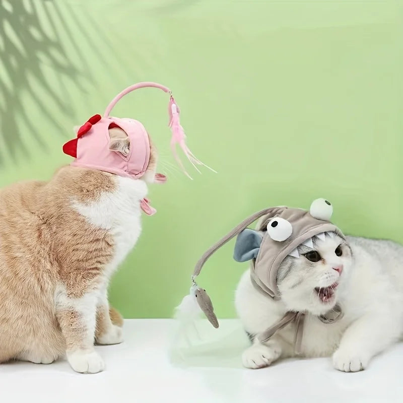 Verstellbares interaktives Katzen-Kopfbedeckungsspielzeug – Haustier-Teaser-Spielzeug für Stunden Spaß, Katzen-Cosplay-Zubehör