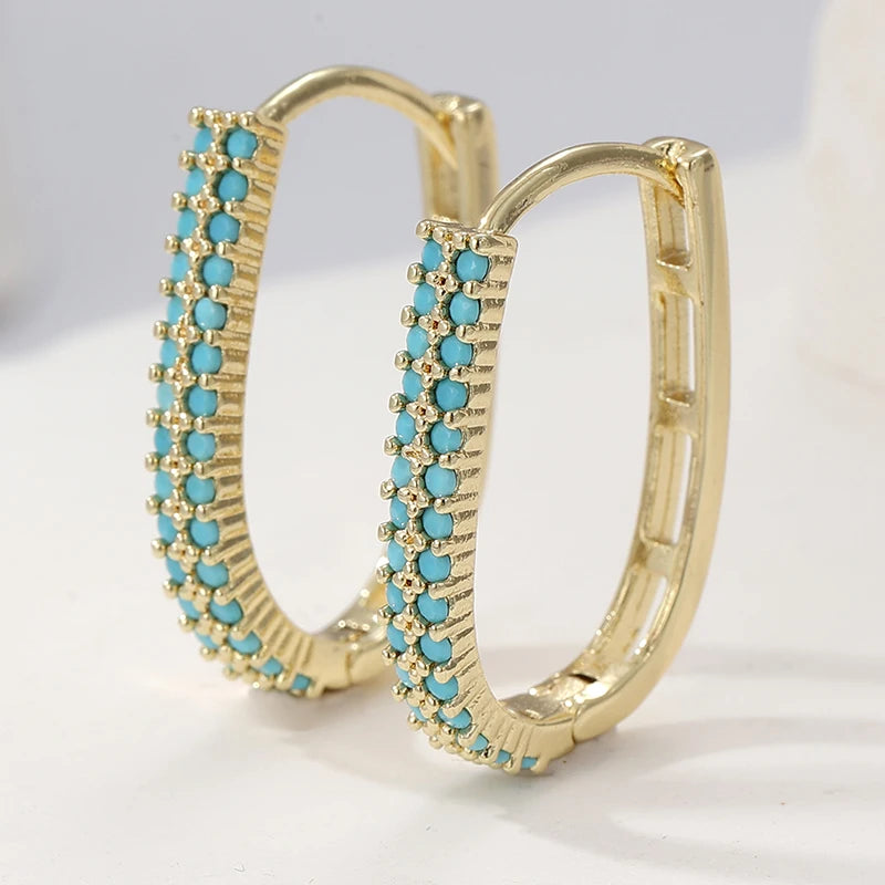 Exquisite Intarsien-Ohrringe in U-Form mit Türkisimitat für Damen, klassische Alltags- und Pendler-Ohrringe, Modeschmuck