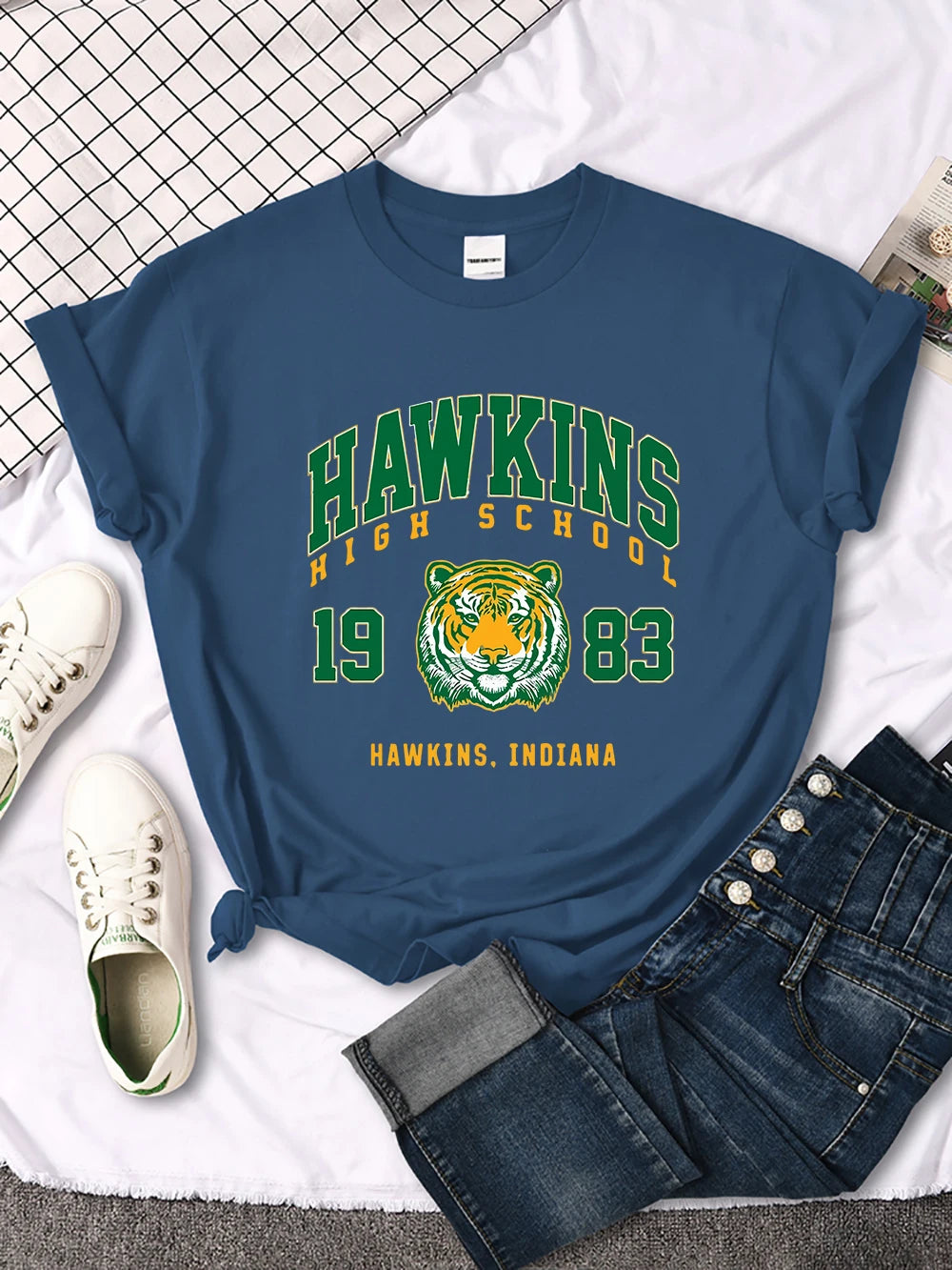 Hawkins High School 1983, bedrucktes Damen-T-Shirt, neue Harajuku-T-Shirts, Street-Fashion, Streetwear, lässige Rundhalsausschnitt-Kleidung