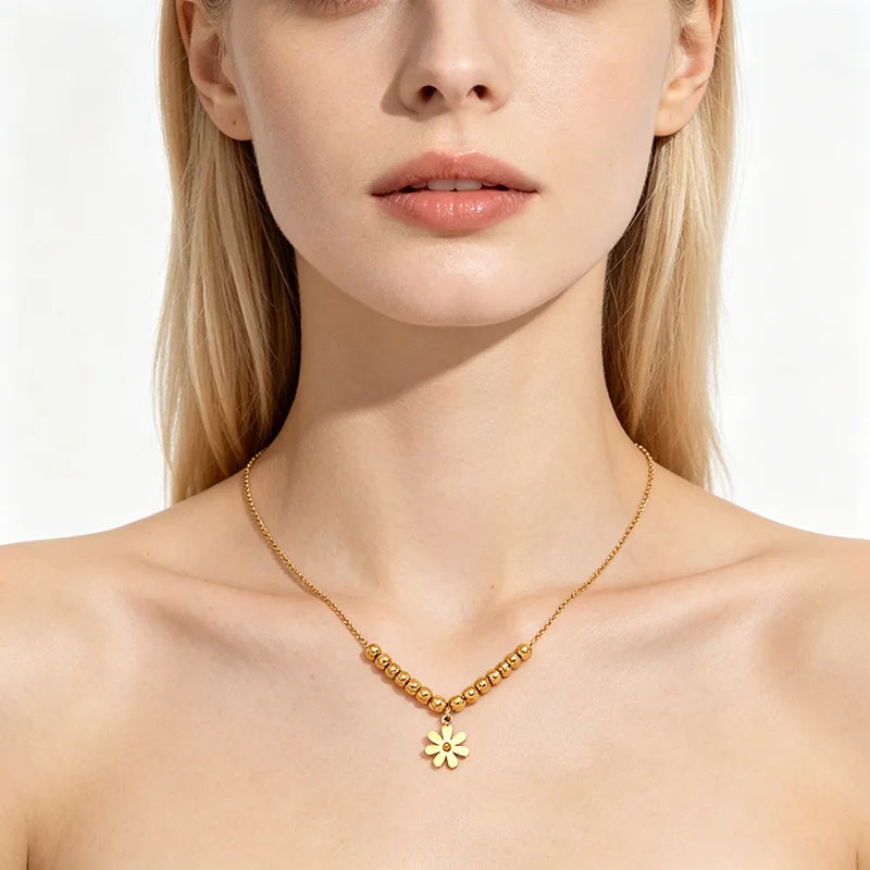 EILIECK 316L Edelstahl Goldfarbene Blumen-Anhänger-Halskette für Frauen, trendige Halskette, wasserdicht, Urlaubsschmuck, Geschenk