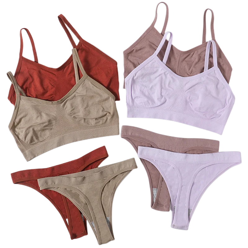 Frauen Nahtlose Bh Set Push-Up Sport-Bh Weibliche Unterwäsche Set Niedrigen Taille Thongs Draht Freies Weiche Crop Top Sexy Mädchen Dessous Set