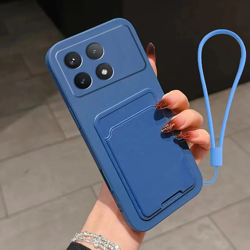Luxus Flüssigkeit Silikon Karte Slot Tasche Halter Telefon Fall Für XiaoMi Redmi 12C A5 A3 Hinweis 14 13 12 Pro plus 11 10 9 8 Brieftasche Abdeckung