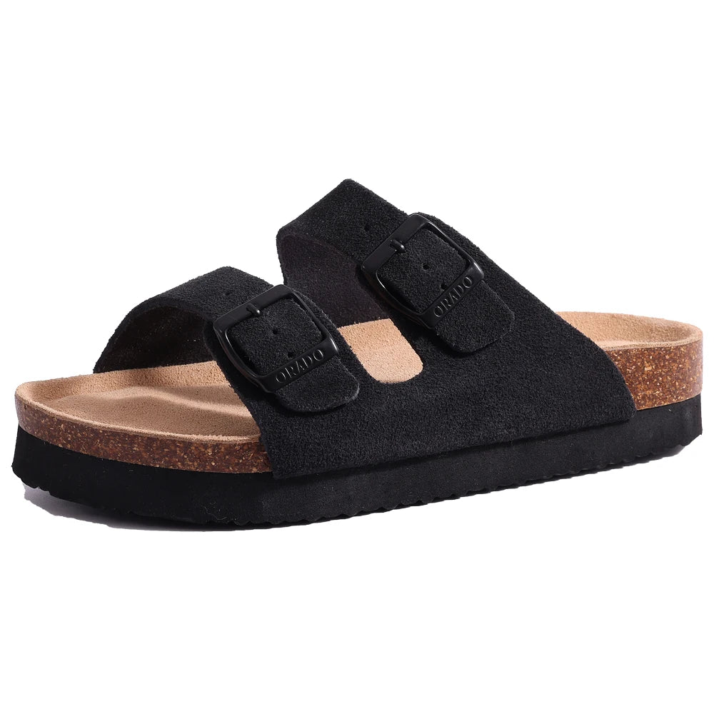 Comwarm Herren-Sandalen mit Korkfußbett, Fußbett, Fußgewölbeunterstützung, Sommer-Outdoor-Sandalen mit verstellbarer Schnalle, Freizeit-Herren-Leder-Sandalen