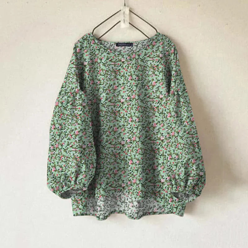 ZANZEA Elegante Frauen Blumen Blusen 2024, Mode Laterne Langarm O Neck Blusas Mujer Böhmischen All-Over Print Shirts tops