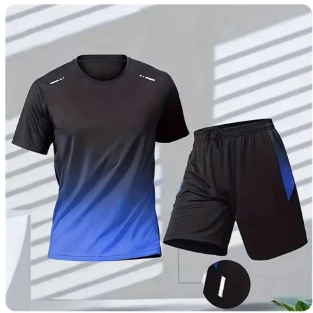 Sommer Fitness Männer laufen Kurzarm T-Shirt + Shorts zweiteiliges Set Sportswear Casual Fitness Sport schnell trocknende Sets S-4XL