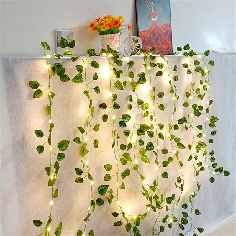 Blume grünes Blatt Schnur Lichter künstliche Rebe Lichterketten batterie betriebene Weihnachts baum Girlande Licht für Hochzeit Wohnkultur