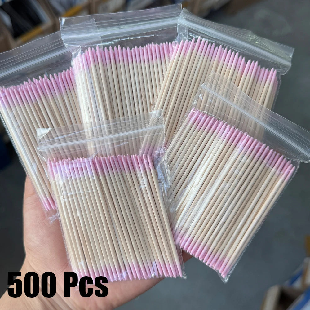 400 Stück rosa Doppelkopf-Nagelkunst-Nagelhautschieber-Entferner, 7 cm, orangefarbene Holzstäbchen, Wattestäbchen, sauberes Werkzeug für Nagel-Strass-Make-up