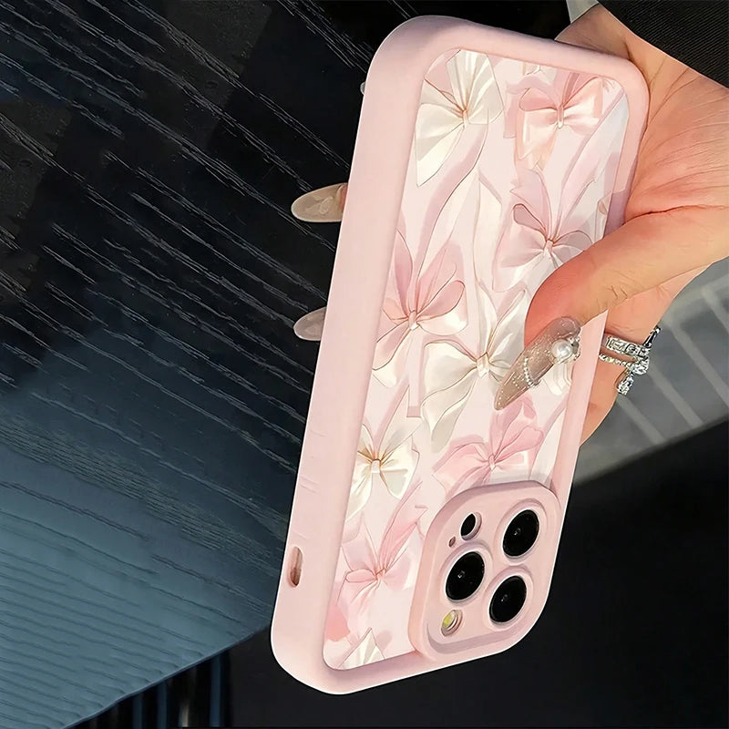 Schleifenknoten-Rosa-Schleifenmuster, stoßfeste, weiche TPU-Handyhülle für iPhone 17 11 12 13 14 15 16 Pro Max XS X XR 7 8Plus 16E 17Air Cover
