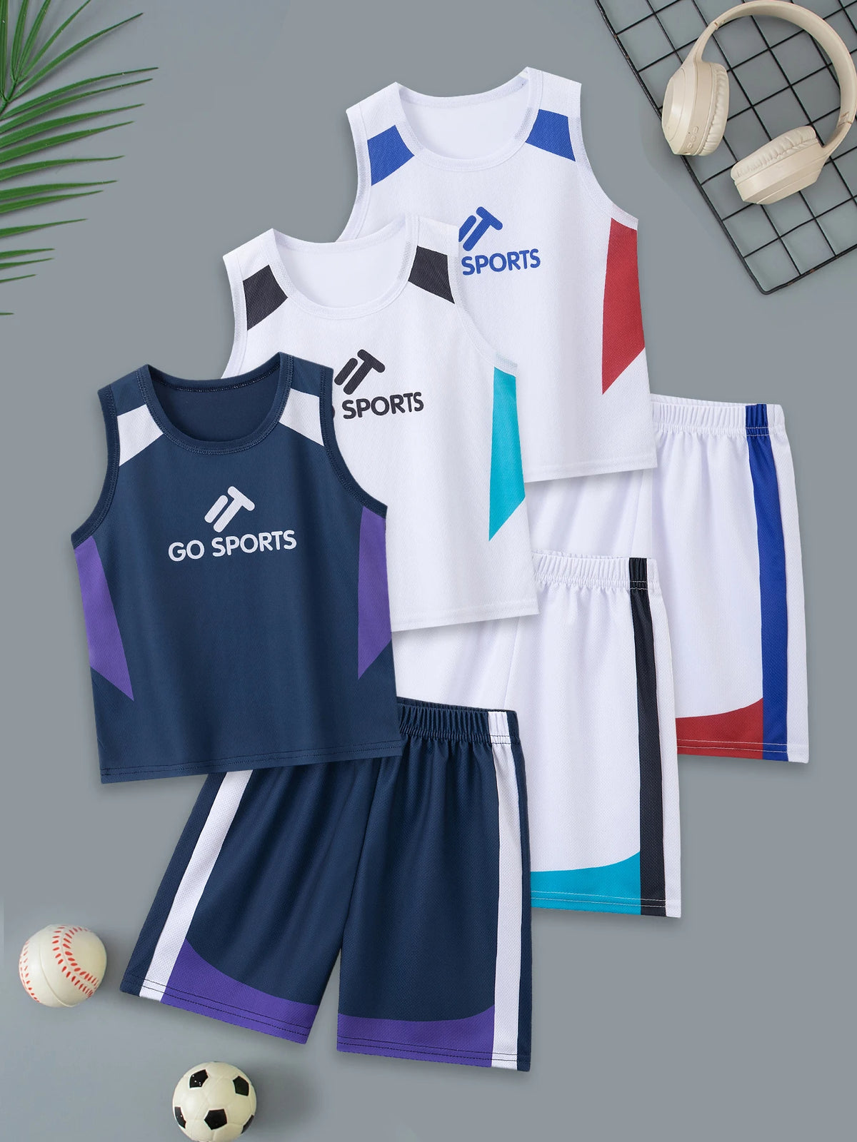2-teiliges Sommer-Set für Kinder mit Buchstabenmuster, Weste und Shorts, lässiges Sport-Oberteil mit Rundhalsausschnitt für Jungen, farblich abgestimmte bequeme Hose