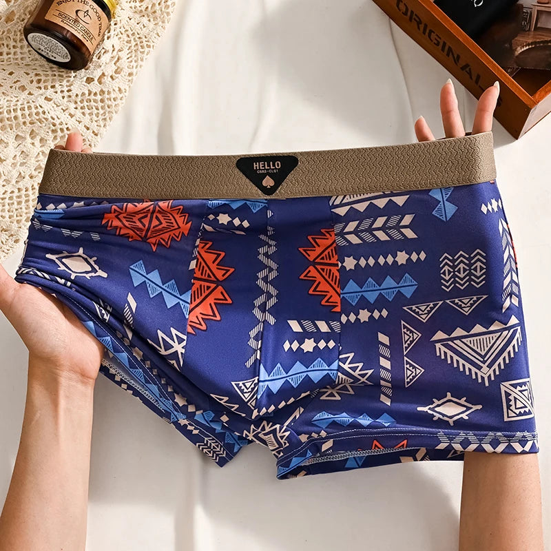 1 stücke männer Unterwäsche Eis Seide Boxer Shorts Plus Größe 6XL Unterhosen Atmungsaktiv Sexy Dünne Höschen Drucken Dessous Großhandel 5803