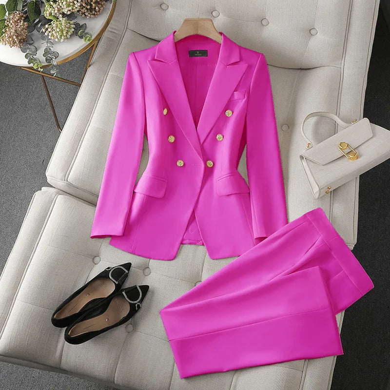 Koreanische Mode 2-Teiliges Set Umlegekragen Blazer Langarm Slim Fit Hosen Damenanzüge Büro-Damenkleidung Hosensets für Frauen