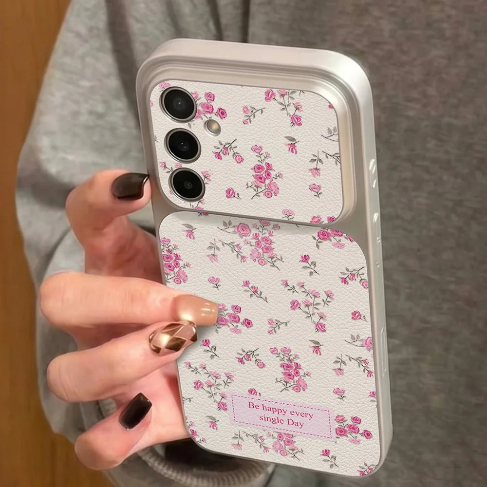 Blumen-Handyhülle für Samsung S26 Ultra S25 S24 FE Plus Leder-Lanyard für Samsung A56 A55 A57 A36 A37 A27 A07 A16 A17 Cover