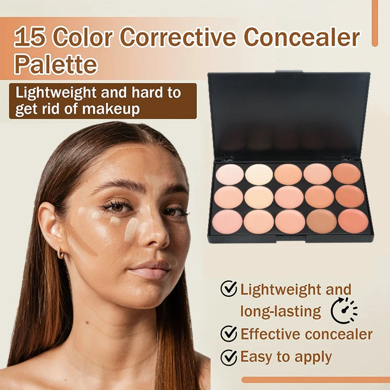 15-Farben-Gesichts-Concealer-Tarncreme, wasserdicht, zum Abdecken von Gesichtsunreinheiten, Augenringen, Sommersprossen, Narben, mit Aufhellung