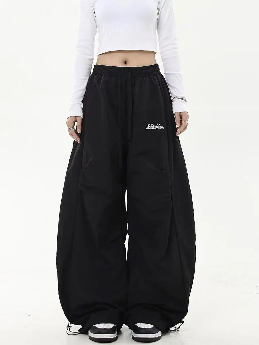 Casual Chic Sweatpant Retro Passenden Oversize frauen Breite Bein Hose Niedrige Taille Kordelzug Dame Cargo Hosen Y2K Hip Hop Streetwear