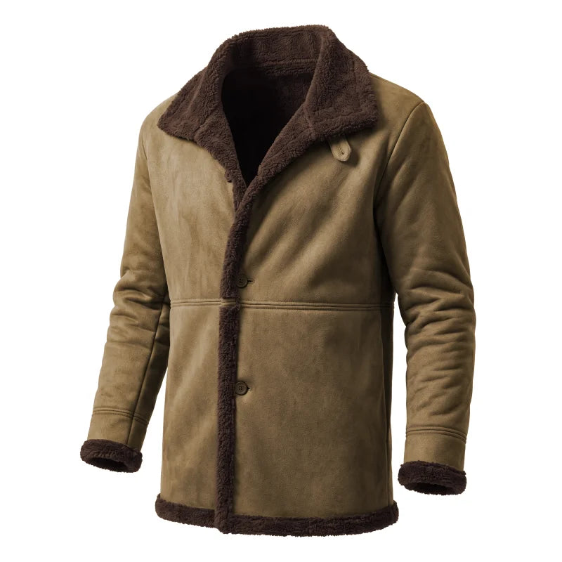 Herren-Winterjacke aus Kunstwolle – Outdoor-Arbeitskleidung und Wanderjacke mit Fleecefutter – Warme Jacke aus Kunstwildleder – Winteroberbekleidung für Herren