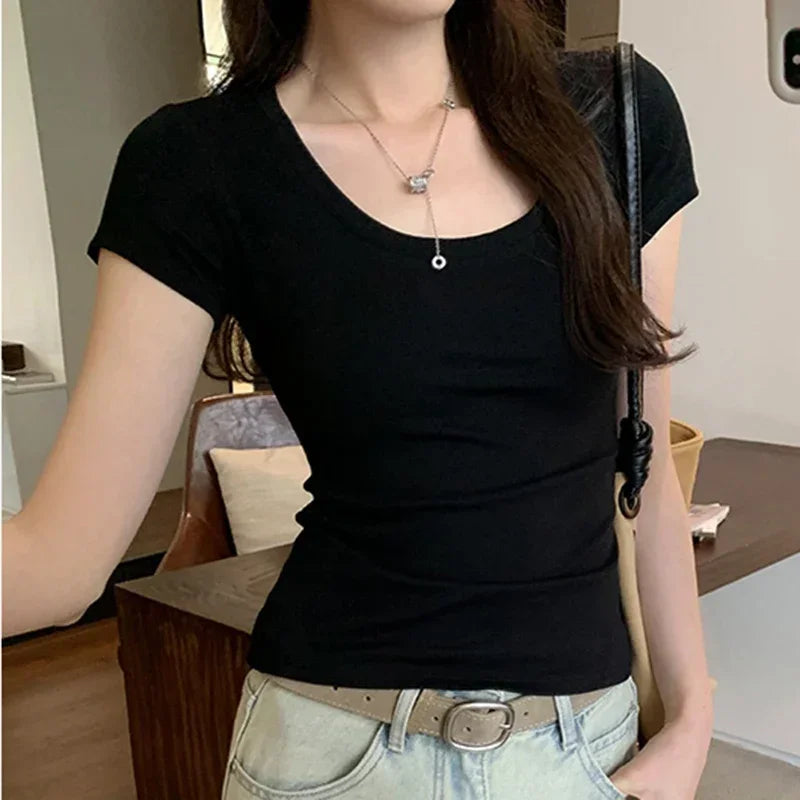 Femme 2026 Sommer Casual Baumwolle T Shirt Für Frauen Kurzarm T-shirts Mode Frauen Kleidung Dünne Grundlegende O Neck Y2K t-shirt