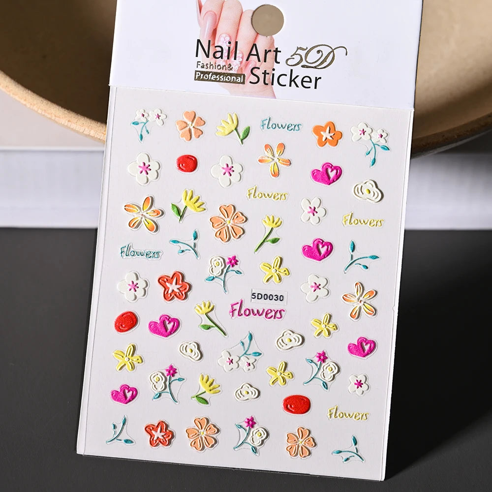 1 stücke 5D Nette Bunte Gänseblümchen Nail art Aufkleber Frühling Blumen Tulpe Weiß Gänseblümchen Nagel Aufkleber Sommer Blüte Floral Maniküre decora