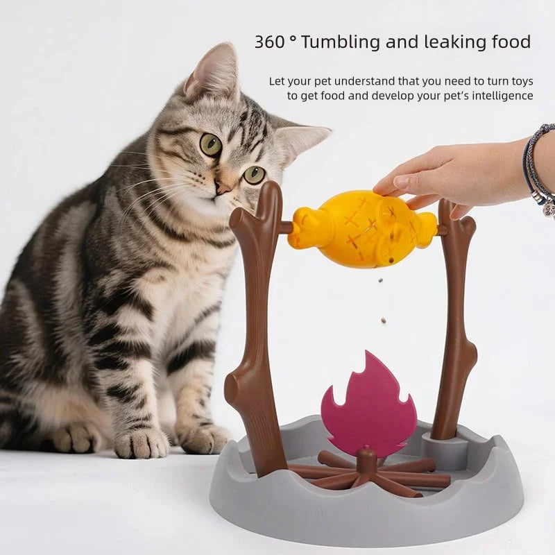 Katzen- und Hundespielzeug, geröstetes Hähnchenbein 360° °   Rotierendes Speisen-Versteck- und Fütterungsgerät, langsam beweglicher Futterspender, Lernartikel