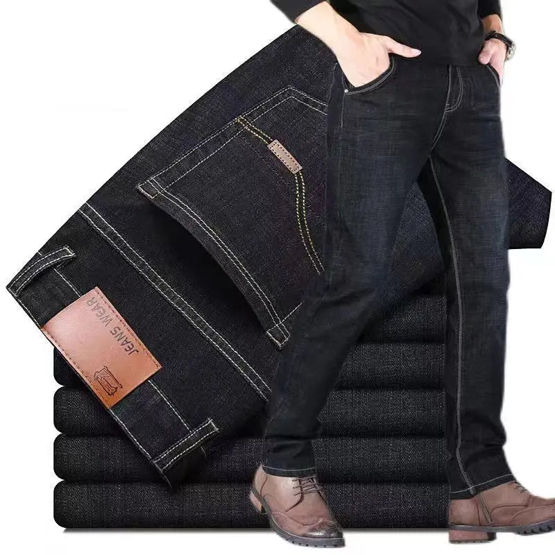 Wthinlee Neue Business-Herrenjeans Fleece Casual Gerade Geschnittene Stretch-Mode Klassische Blaue Schwarze Arbeits-Denim-Hosen Männerkleidung