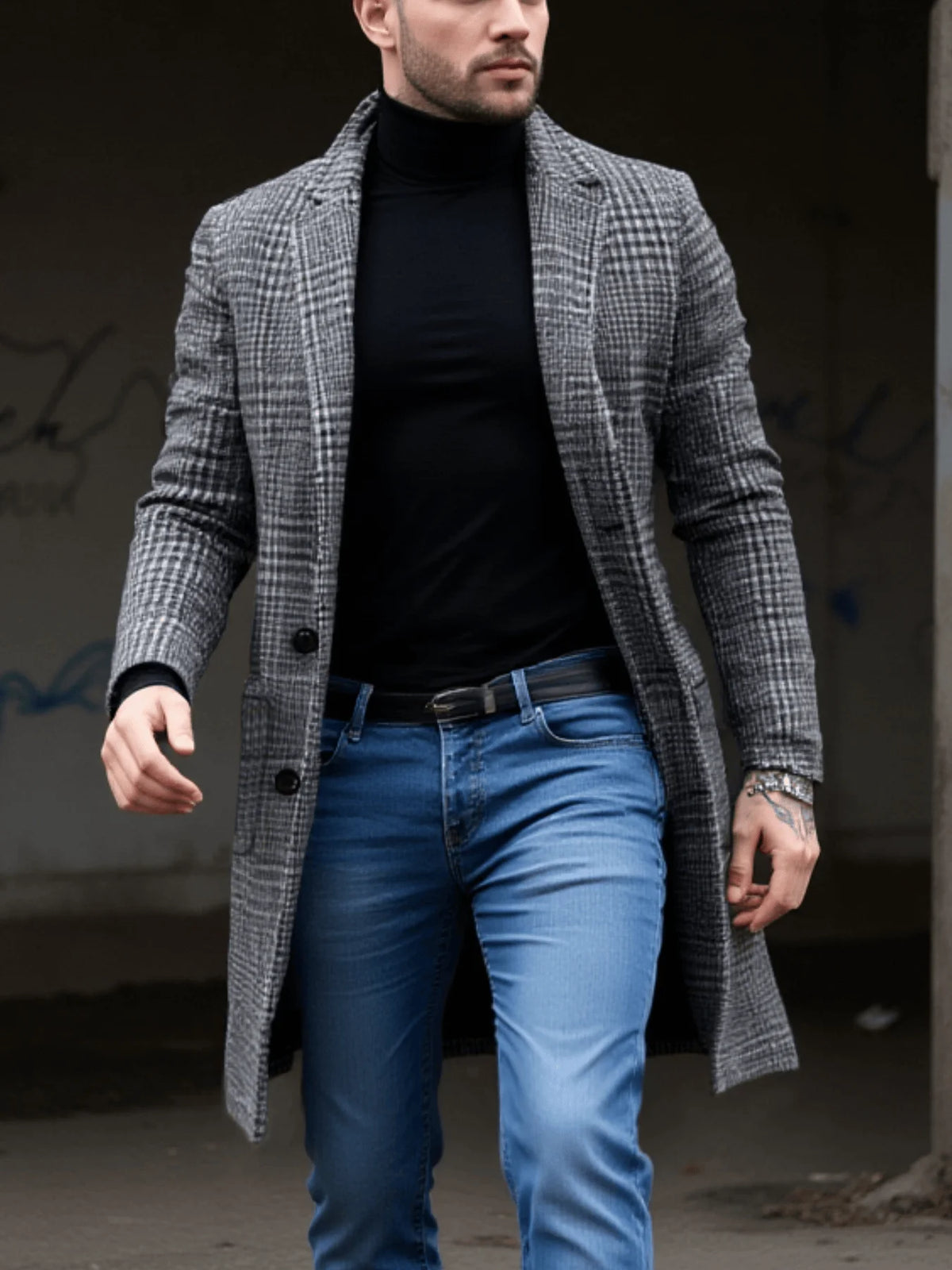 Neuankömmling Herren-Mantel aus karierter Wolle, einreihig, verdickt, mit Futter, EU-Größen, Winter, Pendeln, Outdoor-Stil