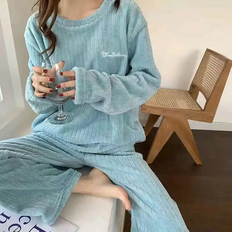 Warmes Pyjama-Set aus weichem Korallensamt-Jacquard für Damen, gemütliche Loungewear-Oberbekleidung für Winter, Weihnachten, Valentinstag, Geschenk ﻿