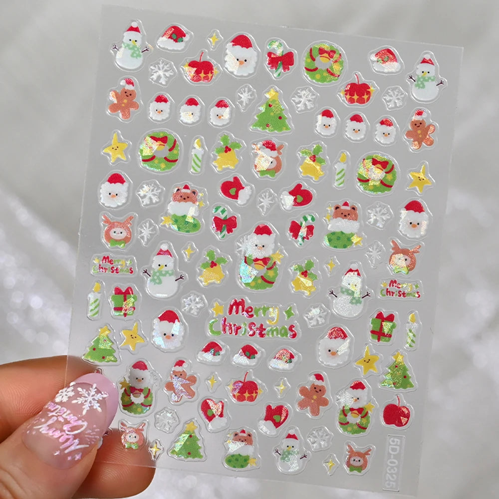 1 Stück 5D Dazzling Christmas Nail Art Aufkleber Gold/Rosa/Blau/Lila Weihnachtsbaum Schneekranz Nagelaufkleber Charmante Weihnachten Nageldeko