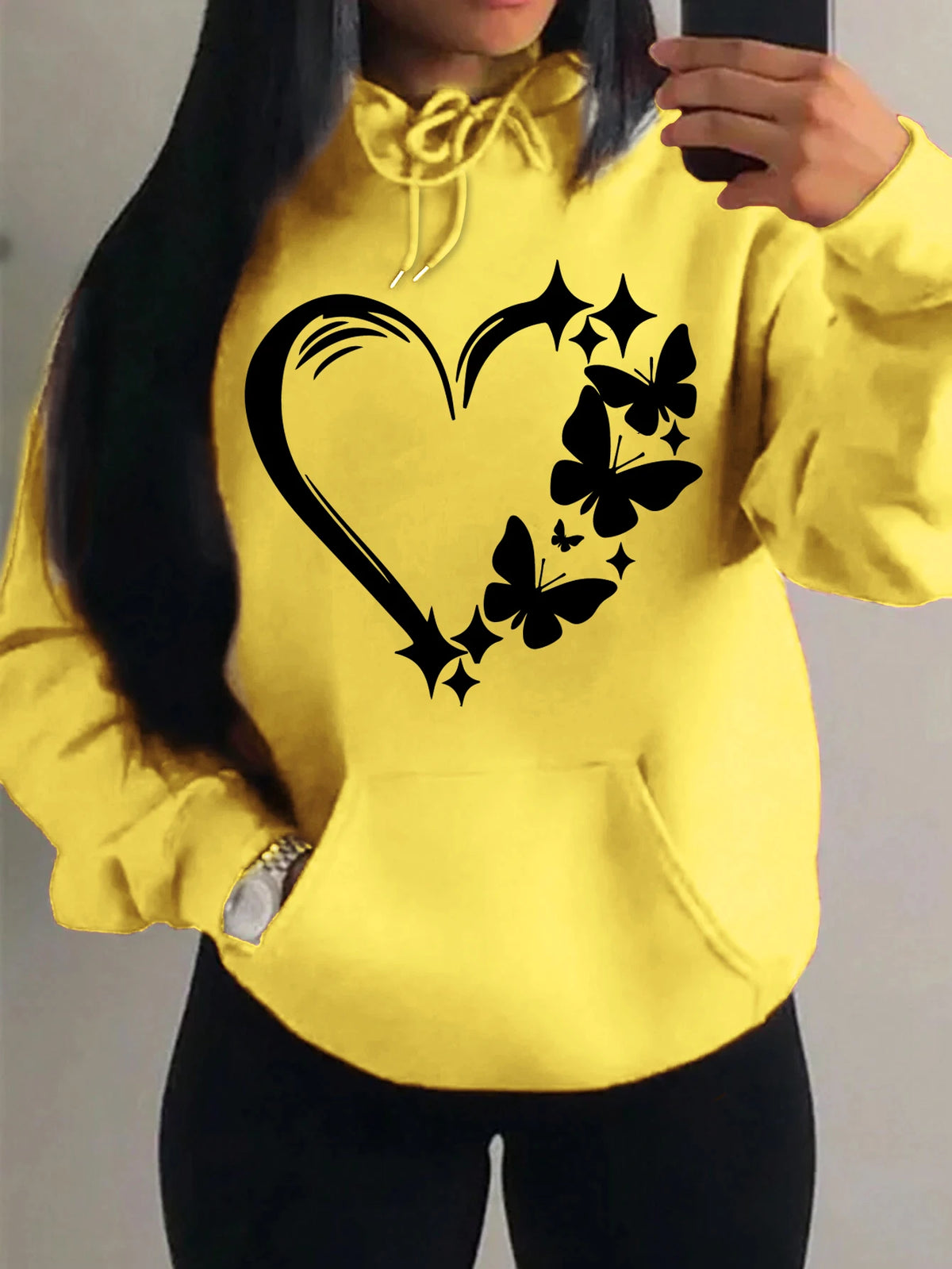 Kombination von Liebe und Schmetterling Hoody Plus Größe Frauen Hip Hop Herbst Hoodies Fleece Tasche Kleidung Vintage mehrfarbige Hoodie