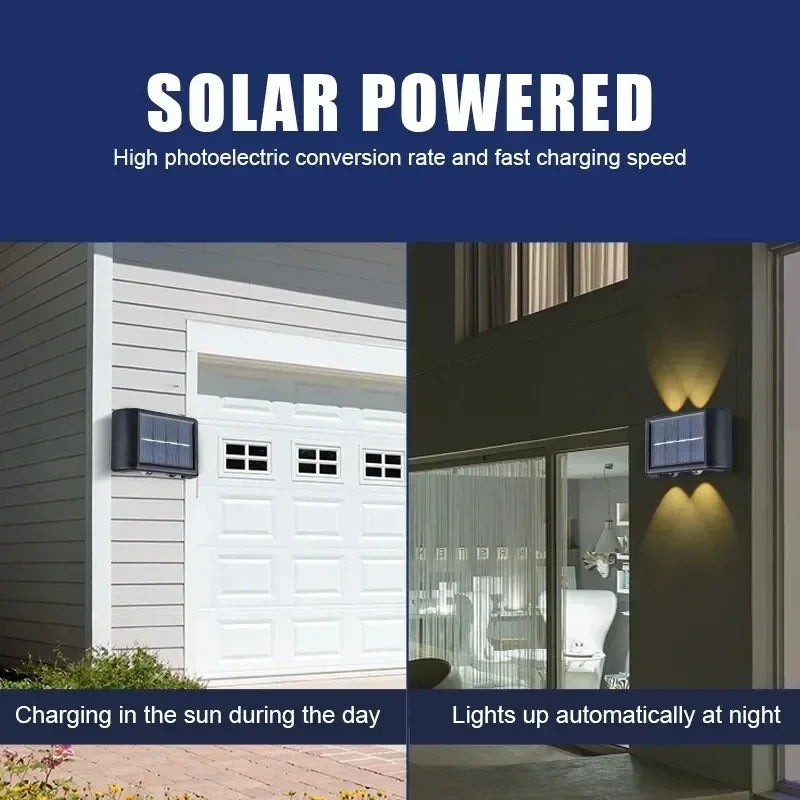 Solar-Außenwandleuchte, 12 LEDs, wasserdicht, Gartenleuchte, Hofbalustrade, dekorative Atmosphärenlampe, nach unten leuchtende Solarlampe