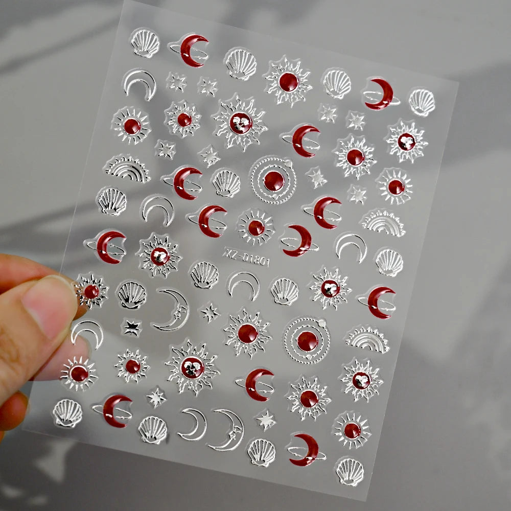1 Stück Blauer Edelstein Stern Sonne Mond Nagelaufkleber 3D Böhmisches Sternenlicht Herz Schlange Selbstklebende Abziehbilder Französische Linien Streifen Maniküre Sliders