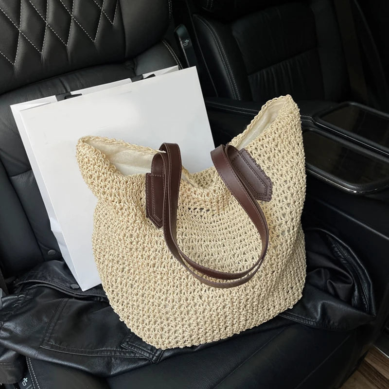 Frauen Umhängetasche Böhmischen Stroh Handtasche Sommer Strand Gewebte Unterarm Tasche Große Casual Gestrickte Tasche Häkeln Einkaufstasche