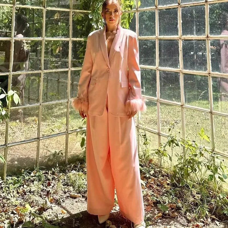 HXAO Damenanzüge, Blazer und Hose, langärmelig, formelle Hosen-Sets, 2-teiliges Set, Büro, lässig, rosa Anzug, Blazer-Sets, zweiteilig