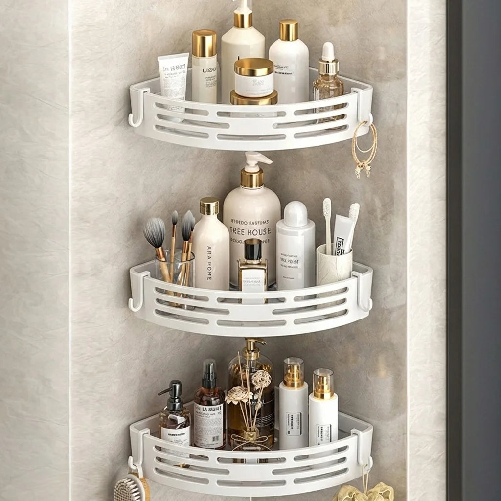 Modernes Badezimmer-Eckregal, selbstklebendes Duschregal für Kosmetik, Toilettenartikel, Aufbewahrung, Valentinstagsgeschenk, Heimdekoration