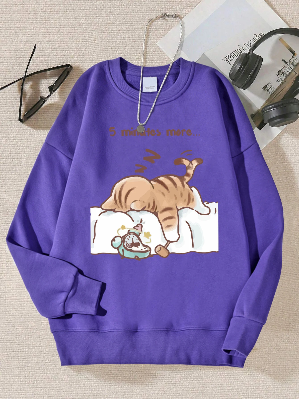 Die Katze, die immer zum Schlafen wünscht, Muster bedruckt, mit Kapuze, Damen, schlicht, warm, Herbst-Sweatshirt, Straße, lässig, Unisex-Pullover
