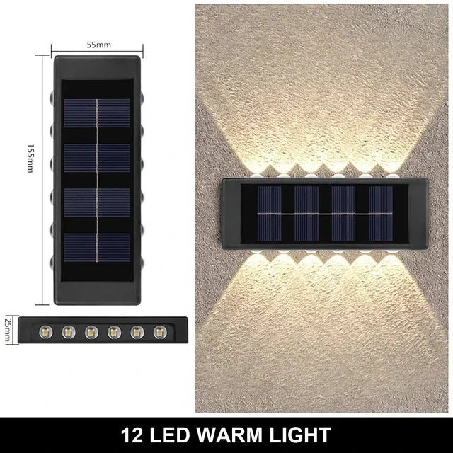 Solar-Außenwandleuchte, 12 LEDs, wasserdicht, Gartenleuchte, Hofbalustrade, dekorative Atmosphärenlampe, nach unten leuchtende Solarlampe