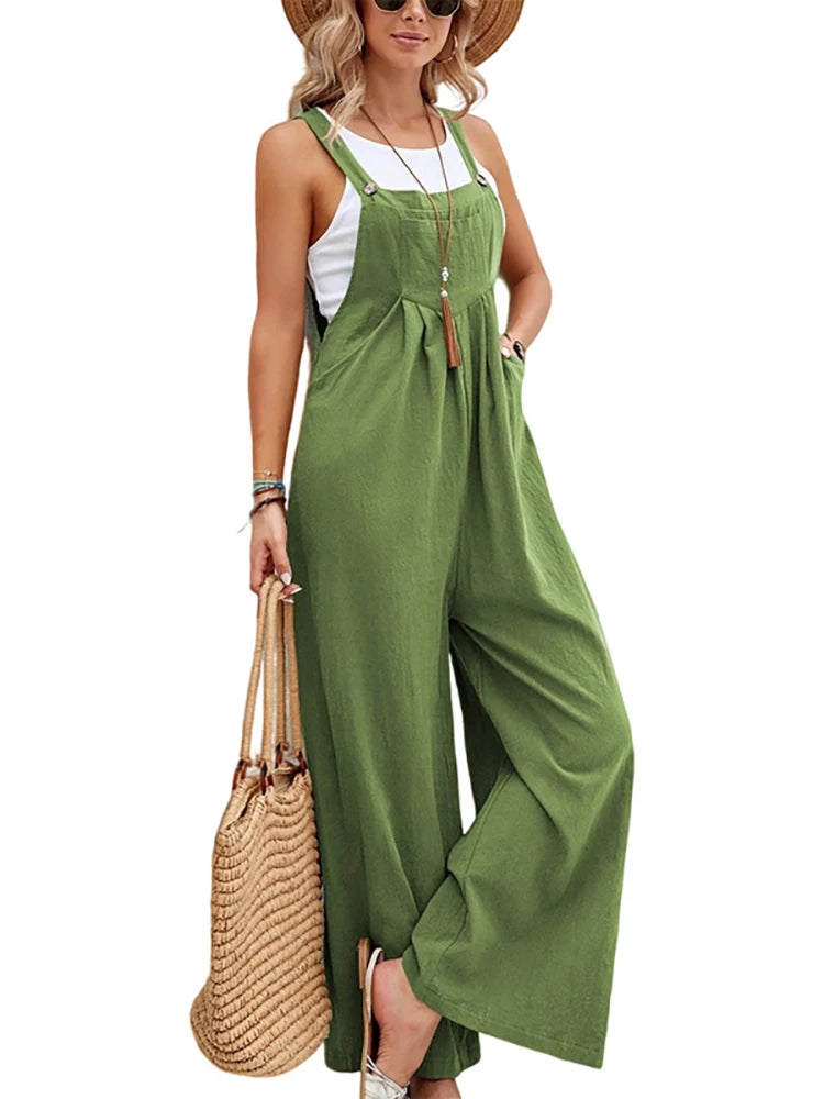 Damen Sommer Herbst Lässige Jumpsuits mit Trägern Elegante Hochgeschnittene Weite Hosen Harajuku Ärmellose Overalls Streetwear
