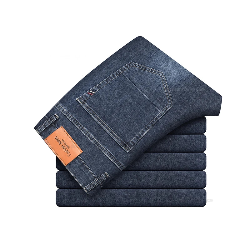 Sommer Dünne männer Baumwolle Jeans Neue Mode Grau Elastische Gerade Business Casual Hosen Bequeme Marke Hosen