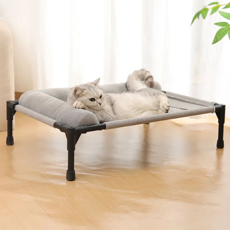 Erhöhtes Netz-Haustierbett für Mittelgroße und Große Katzen und Hunde, Abnehmbar und Waschbar, Atmungsaktives Haustier-Sofa, Feuchtigkeitsbeständig mit Kissen