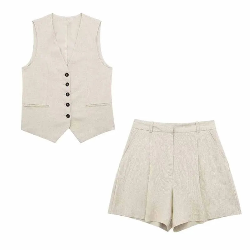 Frauen Vintage-Mode Shorts Set Casual Solide Weiß Ärmellose Weste + Taschen Hosen Weibliche Zwei Stücke Set Straße Roupa De mujer