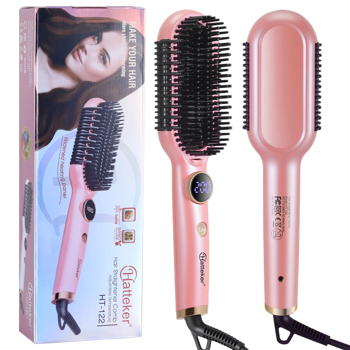 Hatteker Multi-Setting Haar-Styling-Kamm, einstellbare Temperatur, voluminöse Glättung/Curling-Bürste, Haarglätter-Kamm