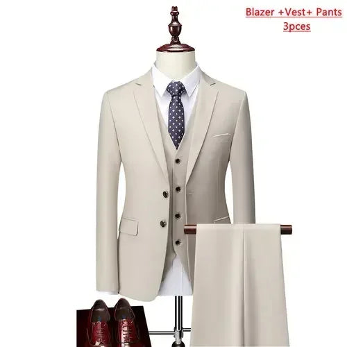 14 Farben M-6XL ( Jacke + Weste + Hose) High-End-Marke formale Business Herren Anzug dreiteiligen Bräutigam Brautkleid einfarbigen Anzug