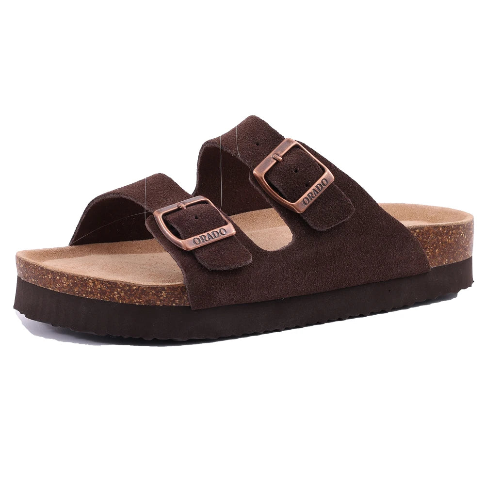 Comwarm Herren-Sandalen mit Korkfußbett, Fußbett, Fußgewölbeunterstützung, Sommer-Outdoor-Sandalen mit verstellbarer Schnalle, Freizeit-Herren-Leder-Sandalen