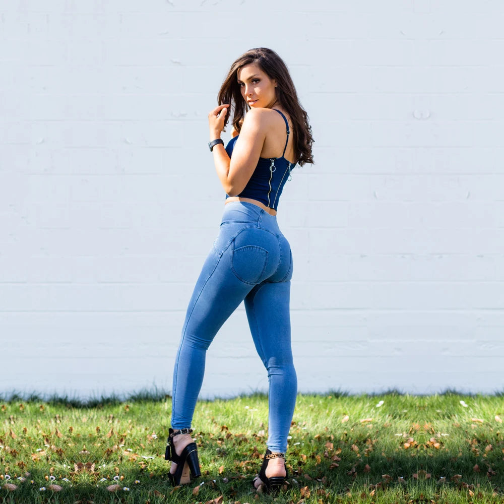 Shascull fites Melodie Fit Jeans in voller Länge Push-up dünne schlanke hohe Taille vier Möglichkeiten dehnbare Jeans für Frau Sommer