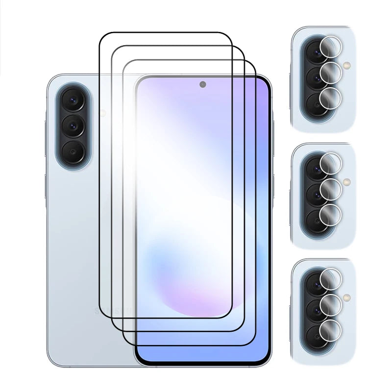 6in1 Schutzglas für Samsung Galaxy A57, für Samsung A07 A17 A37 A57, gehärtetes Glas, 2.5D Vollschutz-Displayschutzfolie für A57, Linsenschutzfolie