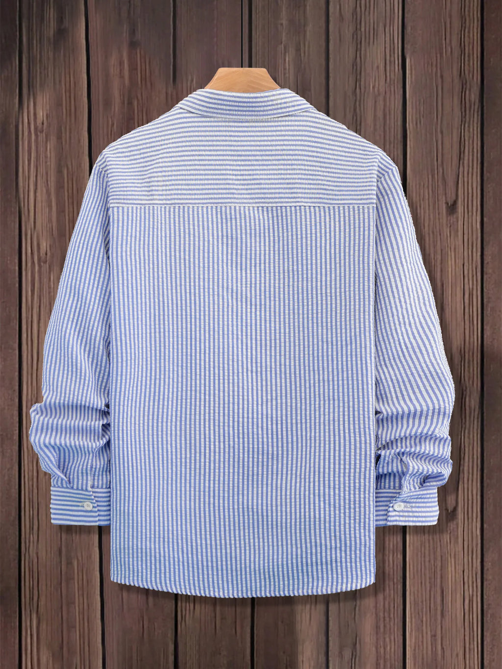 Herren Blau-Weiß Gestreiftes Seersucker-Hemd, Vielseitig für Sommer Casual & Pendeln