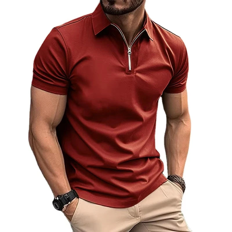 Sommer-Poloshirts für Herren, Hemden mit Viertelreißverschluss, lässig, klassisch, leicht, kurzärmelig, Hemd mit Kragen, atmungsaktiv, Streetwear