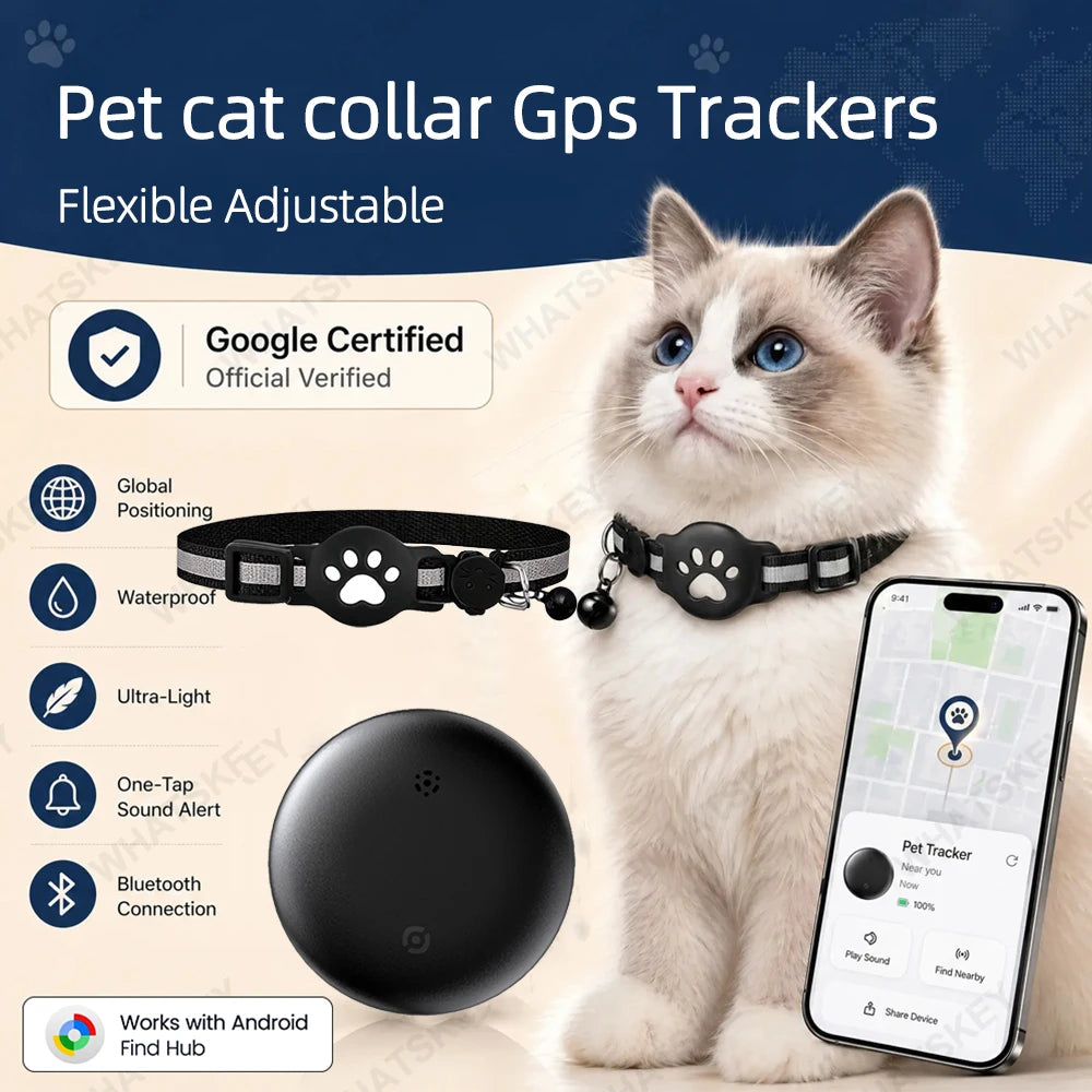 Verstellbares Haustier-Halsband mit GPS-Tracker, Google Find My Android Finder, Ortungsgerät-Set, Haustierzubehör, Elektronische Geräte für Katzen und Haustiere