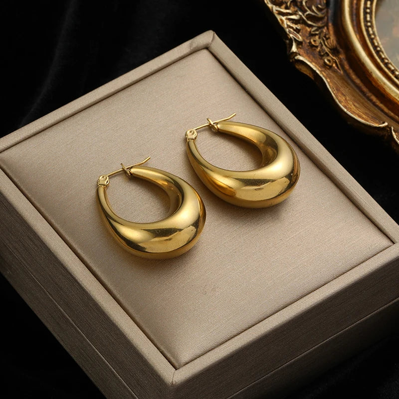 EILIECK 316L Edelstahl Metall Gold Farbe Hoop Ohrringe Für Frauen Trendy Hochwertige Wasserdichte Ohr Clips Schmuck Geschenk