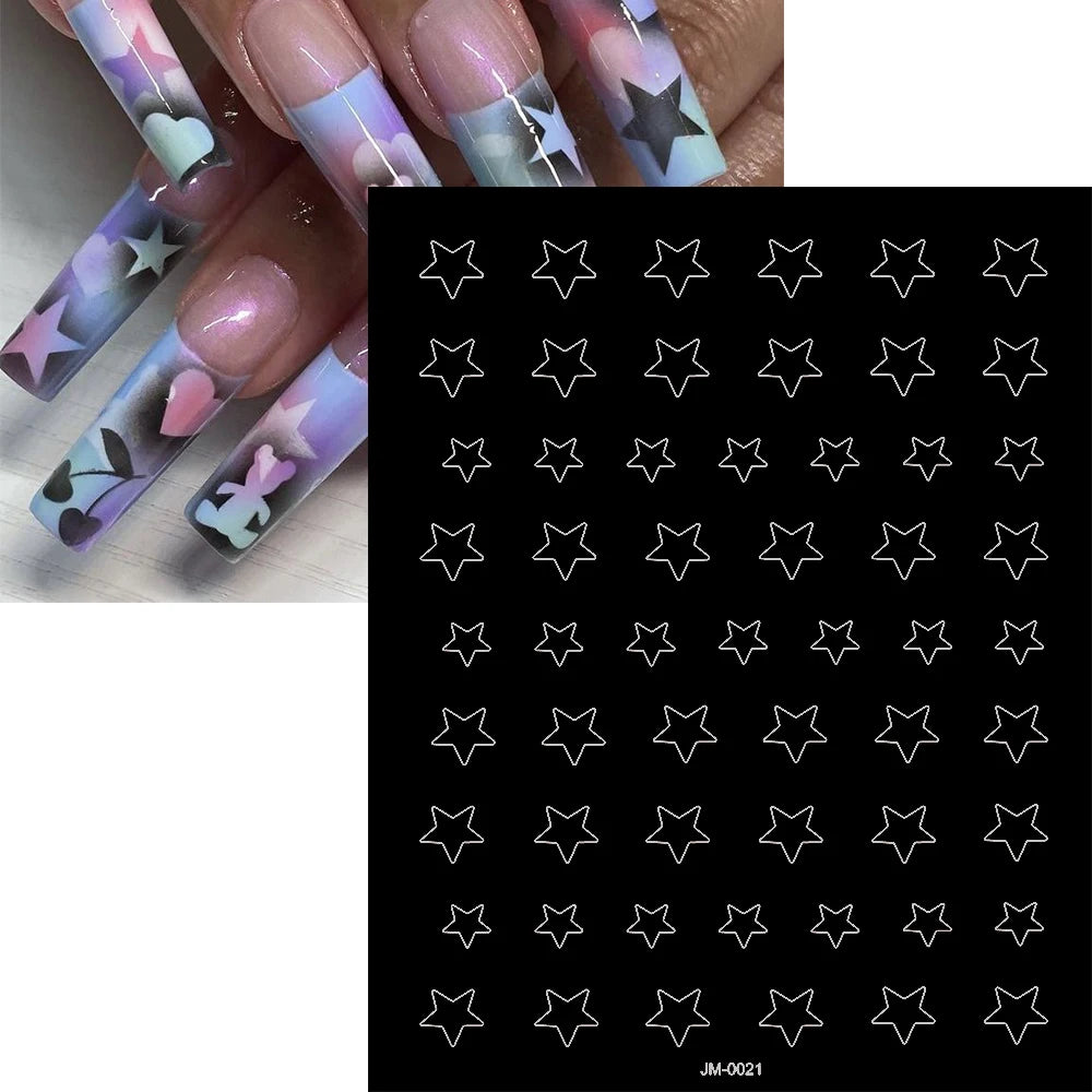 24 Muster Airbrush-Schablonen, Nagelkunst-Aufkleber, hohler Schmetterling/Blume/Schleife/Französische Liniendruckschablonen, Nagelaufkleber, DIY-Werkzeuge